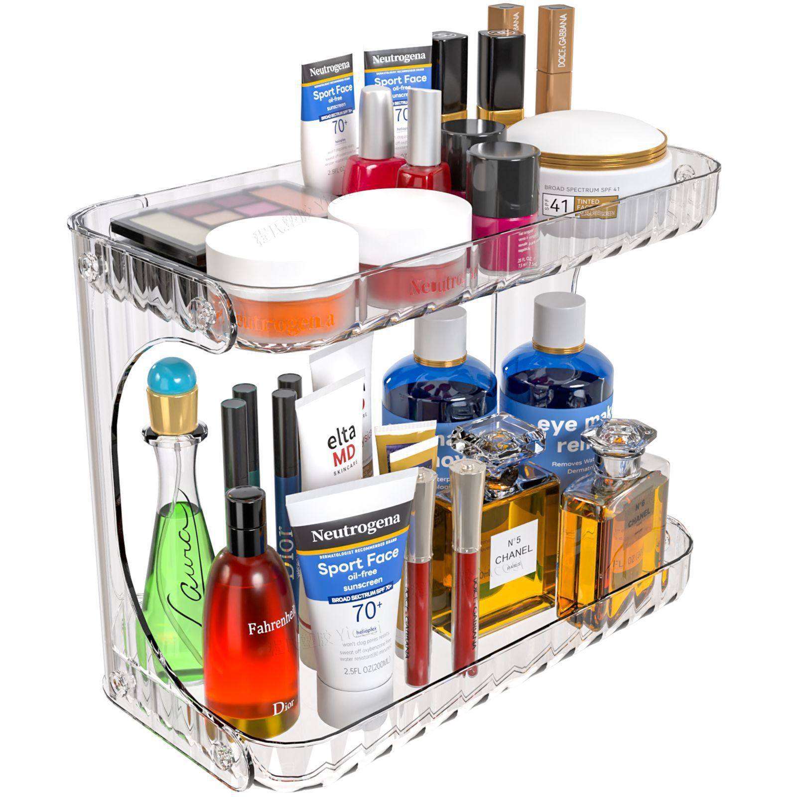 跨境透明双层可拆卸化妆品置物架浴室收纳架厨房调料整理架收纳盒,收纳整理,CD架,淘宝优惠券,粉丝福利购,淘宝优惠卷