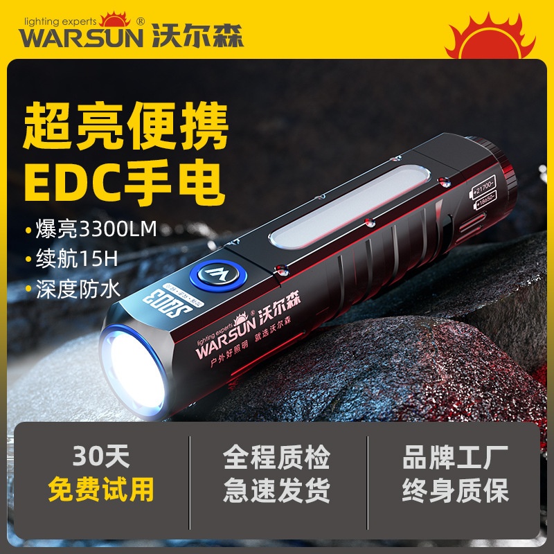 沃尔森SQ03强化版手电筒强光充电式超亮应急户外家用小便携远射