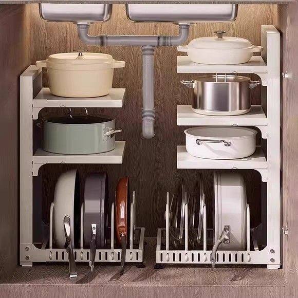 新款橱柜锅具收纳架锅架厨房置物架家用多功能下水槽下锅具收纳架