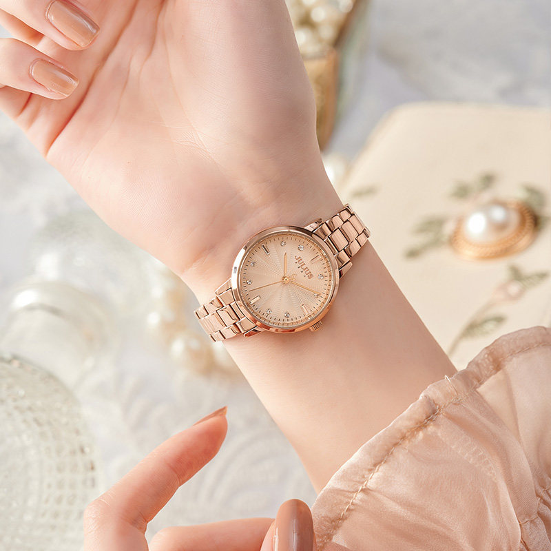 聚利时旗舰正品韩版锆石优雅时尚女表石英钢带女士手表2024年1167