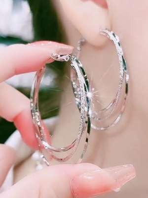 9999纯银三生三世款三层大耳圈耳环女耳扣款网红百搭银针防过敏饰