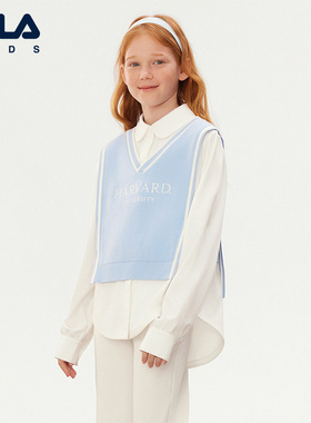 FILA X HARVARD哈佛联名童装长袖2025秋季新款女中大童假两件衬衫