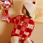 儿童红色毛衣2025春季 新款 毛衫 FILA斐乐童装 男童女童春秋款 上衣