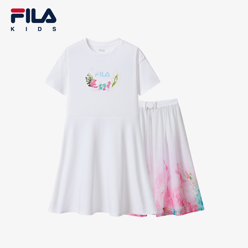 FILA斐乐儿童休闲裙子2024夏季新款中大童女童针织连衣裙两件套
