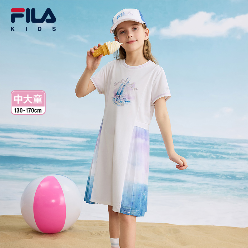 FILA斐乐童装儿童连衣裙2025年夏季新款短裙女中大童休闲印花裙子
