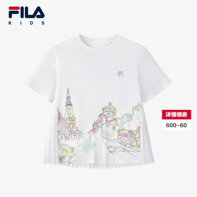 FILA斐乐儿童童装套头T恤2025年夏季新款女中大童休闲短袖衫