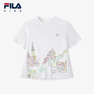 衫 FILA斐乐儿童童装 女中大童休闲短袖 新款 套头T恤2025年夏季