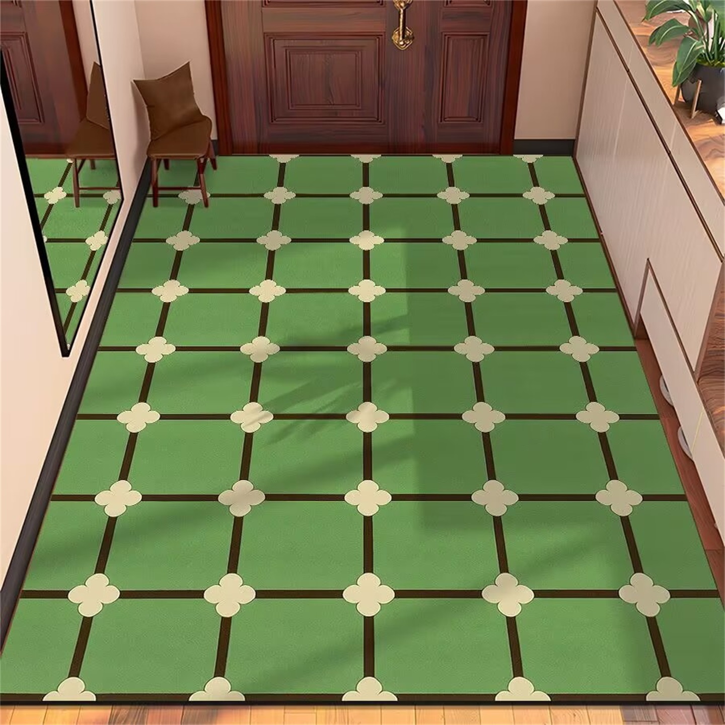 高级感绿色入户门地垫进门