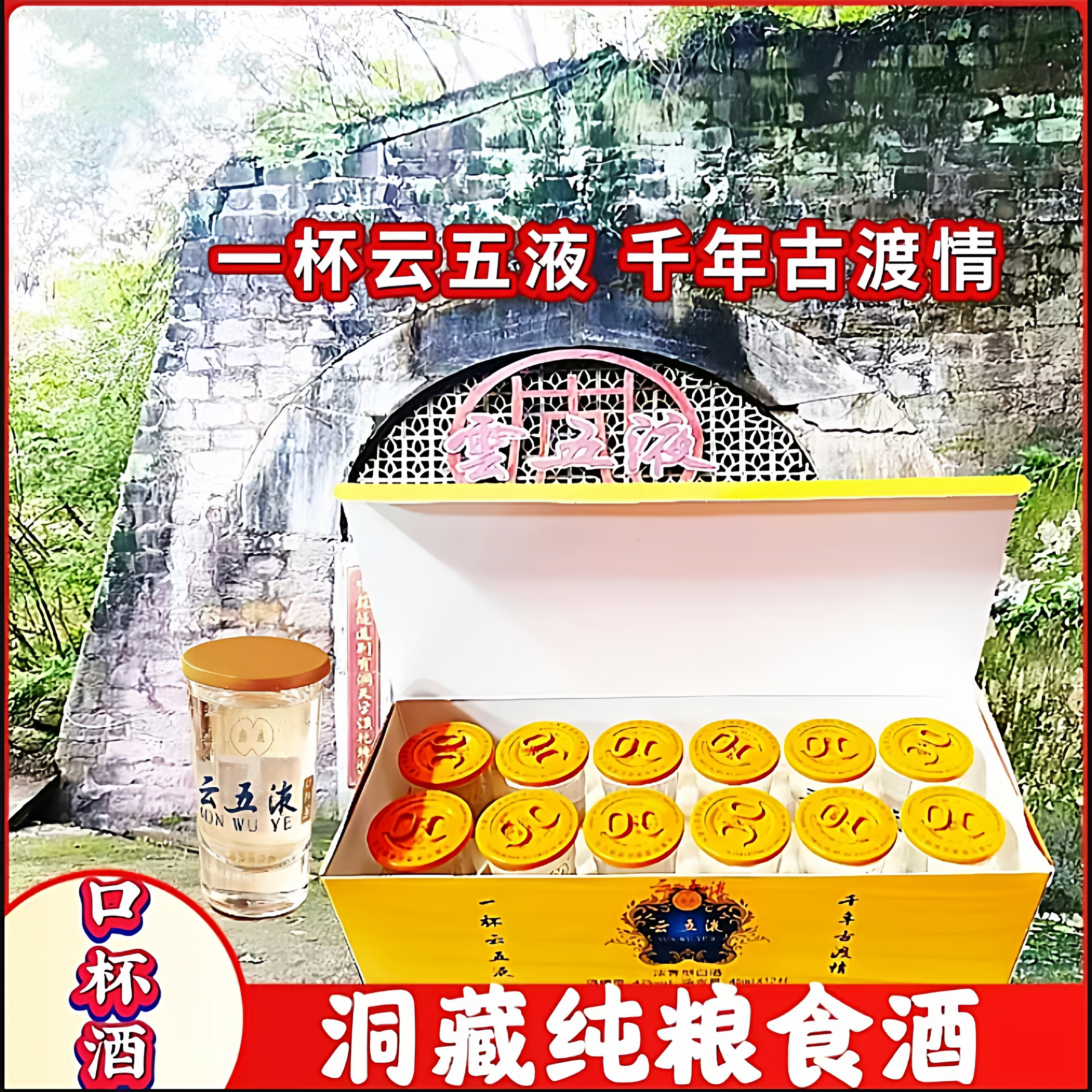 云五液白酒纯粮食浓香型42度45ml*12整盒洞藏老窖酒 云南口杯小酒