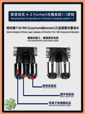 适用于保时捷718 981boxster卡曼排气管改装GTS双出三层黑色尾喉