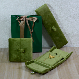 草绿色双开暗扣戒指盒 对戒盒项链礼盒手镯盒小清新珍珠盒