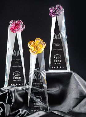 东南水晶琉璃元素花朵造型奖杯 爱心公益母亲节日颁奖个性纪念品