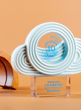 水晶陶瓷云朵时尚造型奖杯免费定制刻字创意礼盒包装纪念颁奖用品