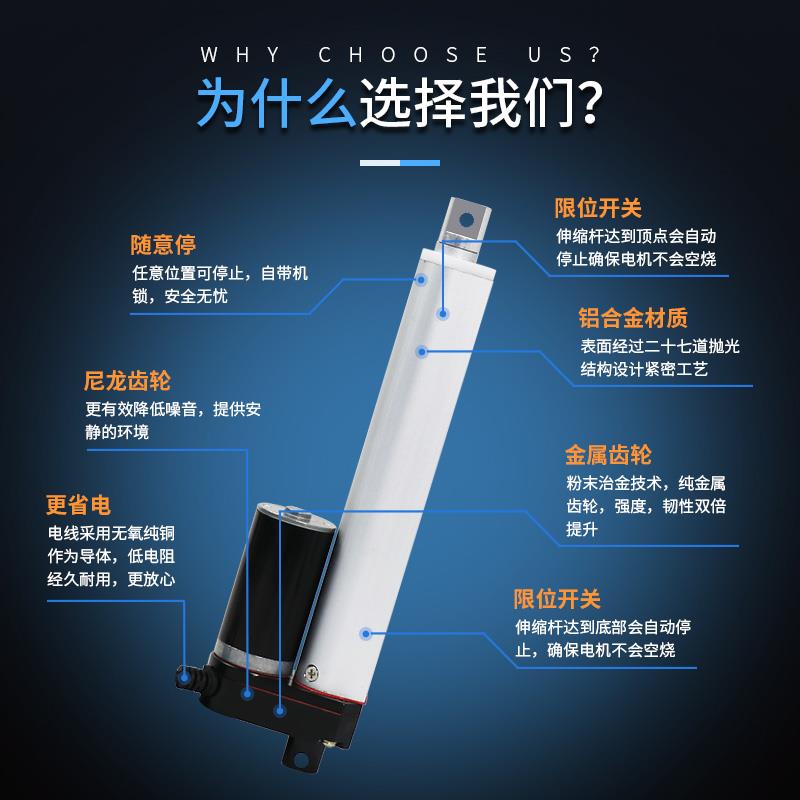 直流电推拉伸缩杆电动推杆12v24v工业级大推力自动往复电缸升降器