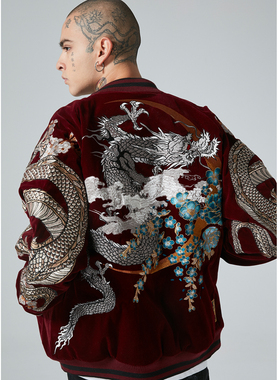 龍SKAJAN2024刺绣夹克外套男女个性国潮风横须贺重磅秋冬棒球服