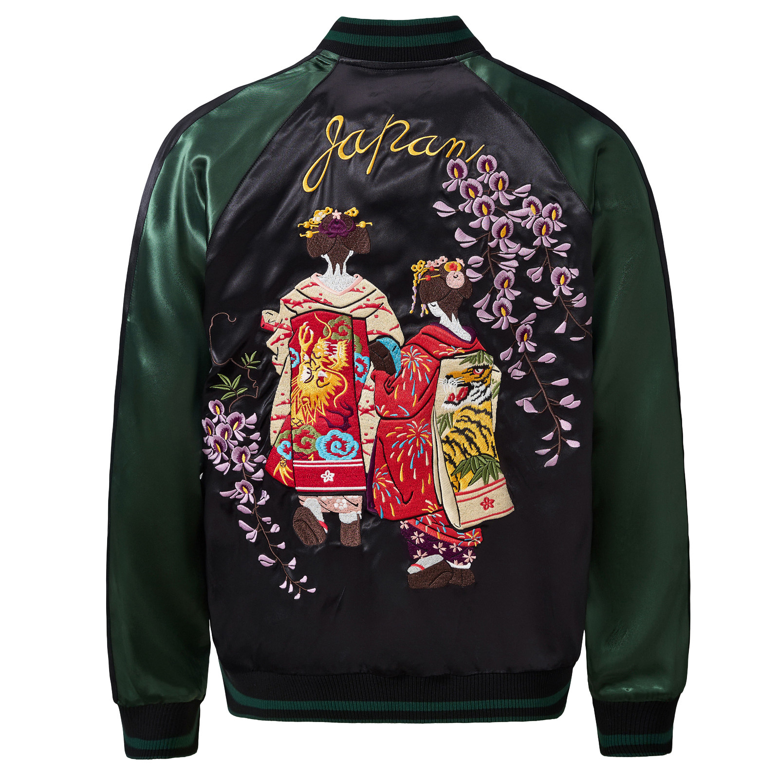 重刺-SUKAJAN重磅刺绣原宿艺妓花魁夹克外套横须贺缎面丝卡将