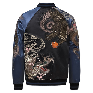 龍頂SUKAJAN龙重磅刺绣国风夹克外套横须贺棒球服丝卡将神兽祥瑞