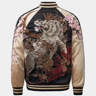 龍頂SUKAJAN 麒麟中国风夹克外套横须贺司卡将神兽 重磅刺绣