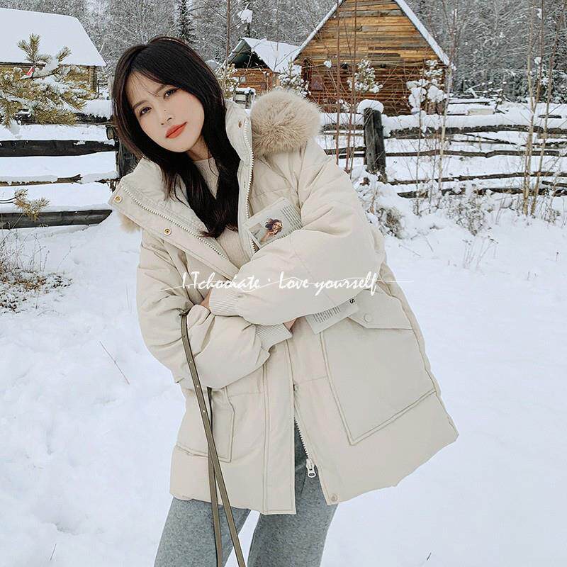 I.Tchooiate白色羽绒服女2025冬小个子加厚连帽大毛领白鸭绒外套