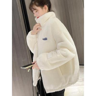 彷羊羔毛外套女秋冬2025新款皮毛一体宽松百搭短款毛绒加厚棉服潮