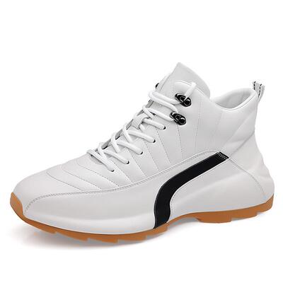 白色高帮鞋男真皮增高运动休闲鞋秋季新款老爹鞋男士厚底小白鞋潮