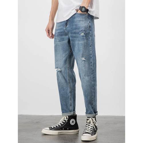 it Afternnaths潮牌浅色破洞牛仔裤男休闲新款直筒弹力锥形百搭