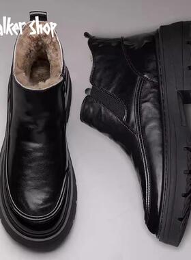 Walker Shop奥卡索雪地靴男款真皮冬季加厚绒羊毛防滑保暖棉鞋子