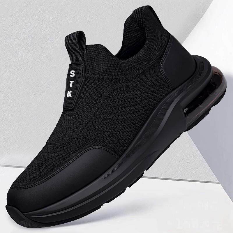男鞋2025秋季新款透气网面防臭一脚蹬开车休闲鞋男软底气垫运动鞋