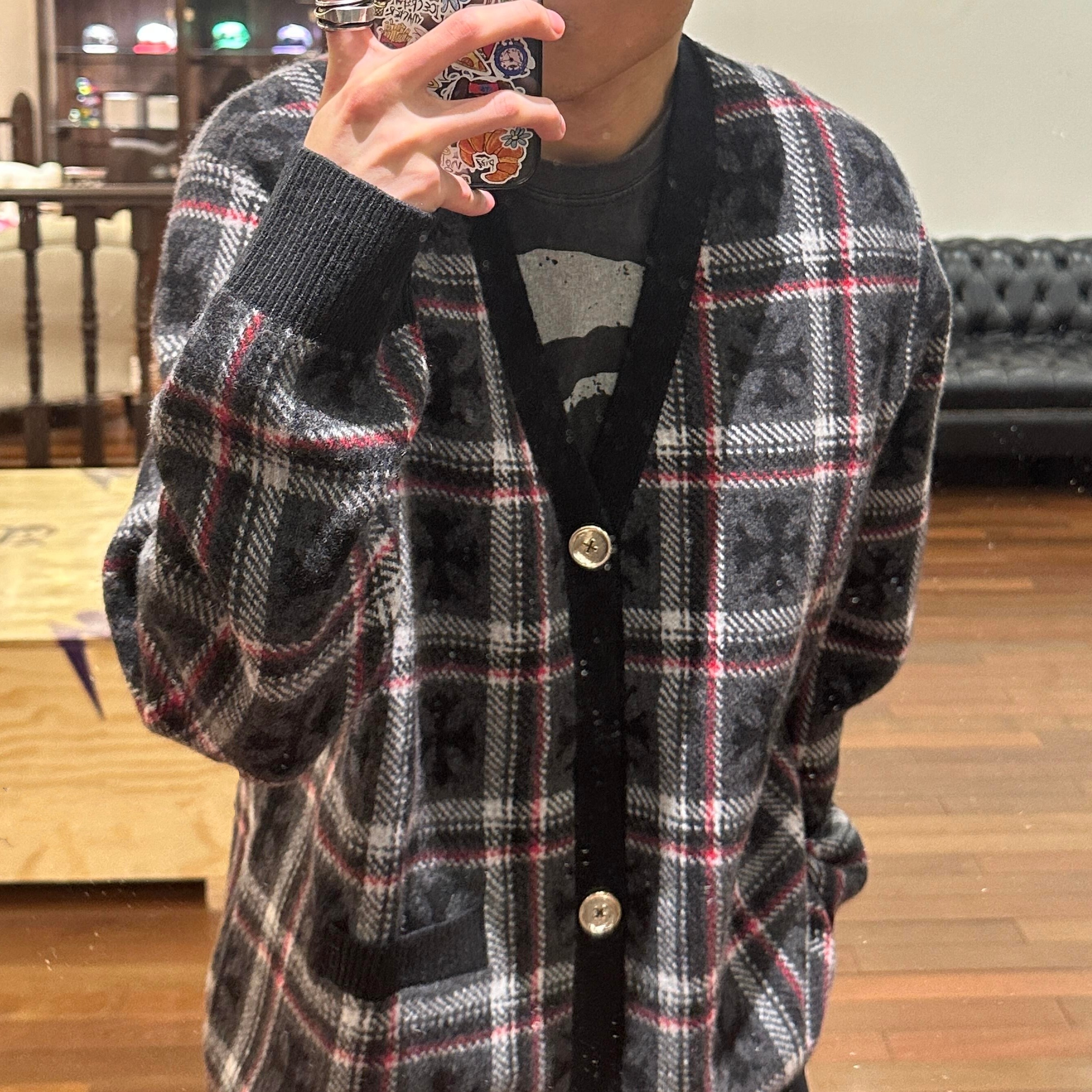 小左 重磅十字架格纹针织提花羊针织衫/毛衣