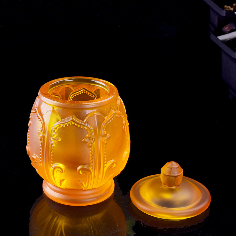 供佛吉祥花圣水杯 佛具仿琉璃莲花净水杯 家用奉神玻璃杯摆件包邮