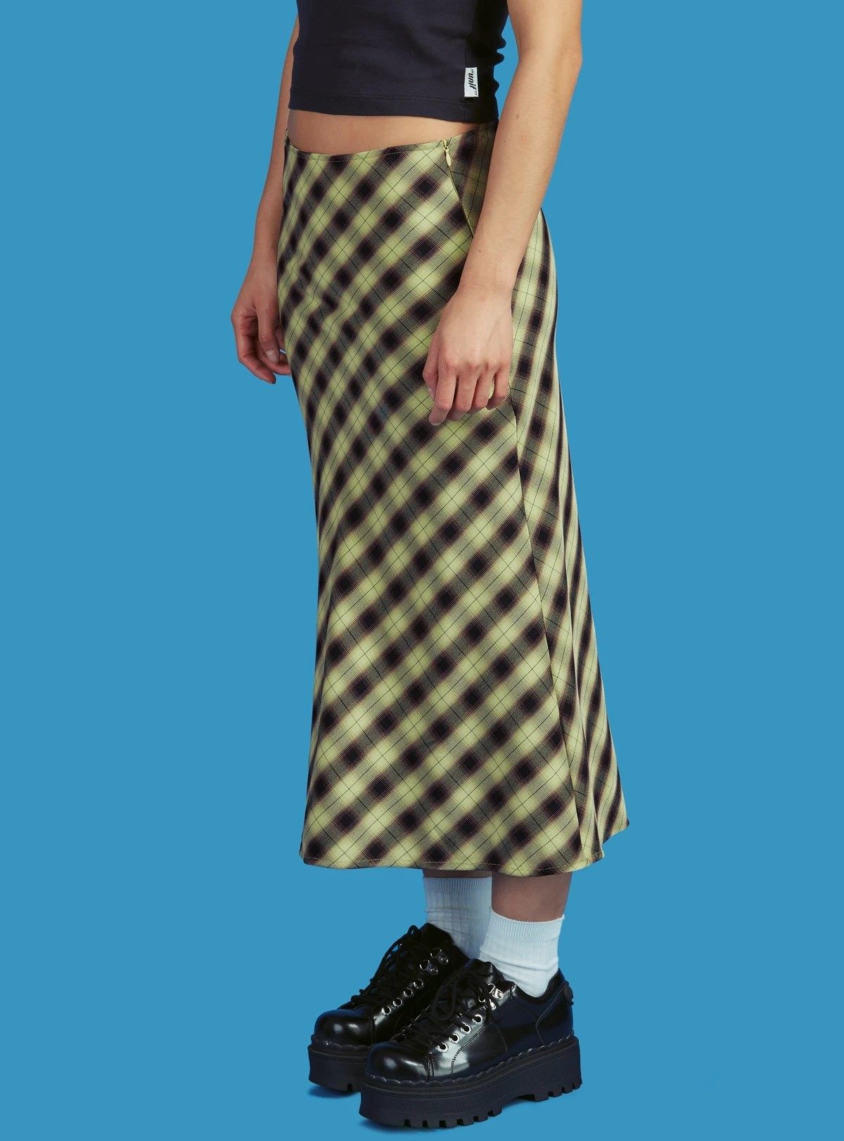 Vintage 90s Plaid High Waist Printing ALine Long Skirt Y2K_虎窝淘