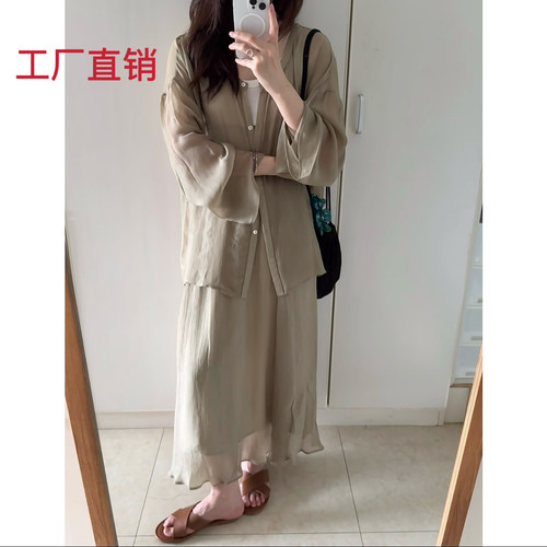 pre漂/ 原版品质  绝美飘逸 轻透铜氨丝绉纱防晒衬衫/大摆伞裙 特