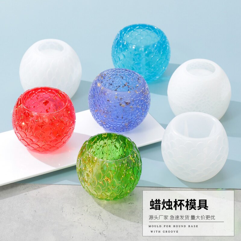 滴胶diy磨具ins烛台收纳笔筒手工鱼鳞杯蜡烛香薰蜡烛杯硅胶模具