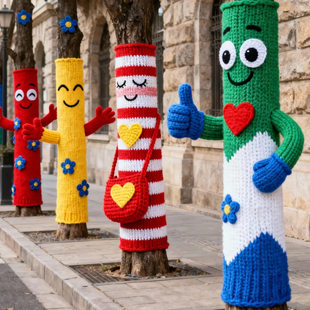 彩色户外编织大树毛衣服手工毛线装饰成品网红景点打卡缠树衣diy