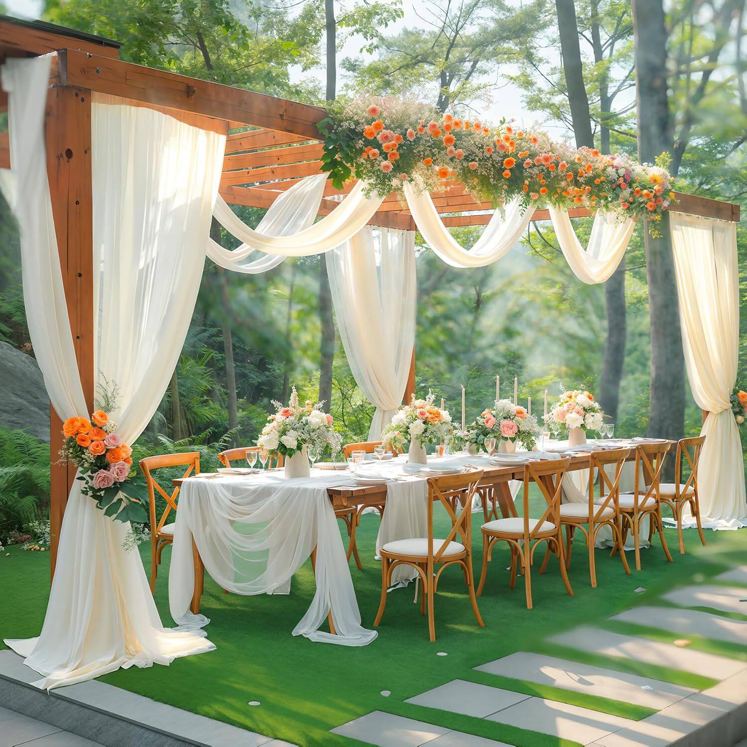 婚礼纱幔白纱户外纱幔装饰布置派对现场背景婚庆拱门结婚纱布道具