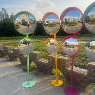 网红打卡转角反光镜红色凹凸镜户外景区装饰广角镜旅游景点拍照