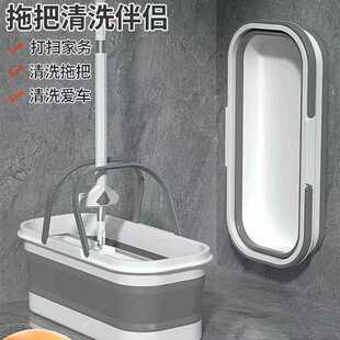 手提塑料水桶家用带滑轮可移动储水拖把桶 可折叠拖把桶户外便携式