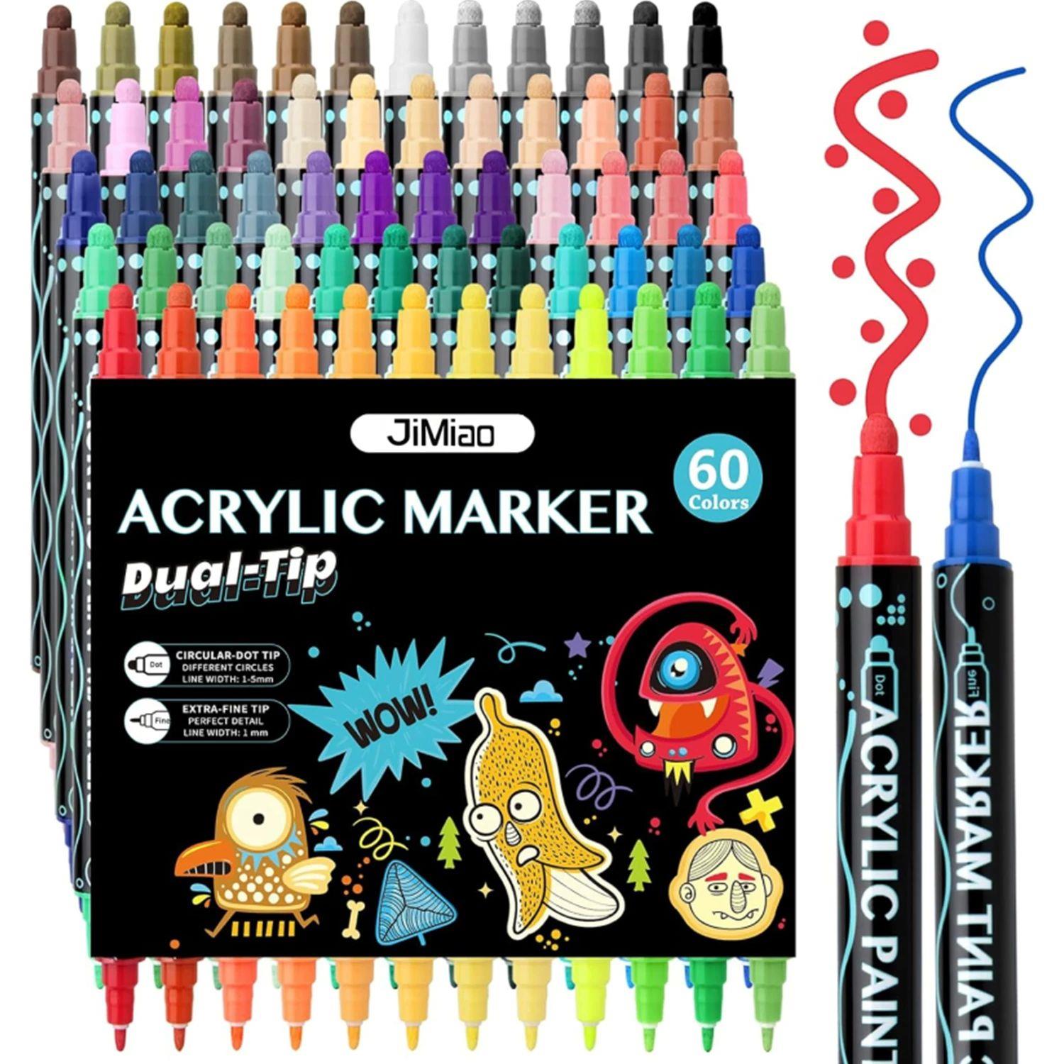 12-60 Colors Dual Tip Acrylic Paint Pens Paint Markers,Premi