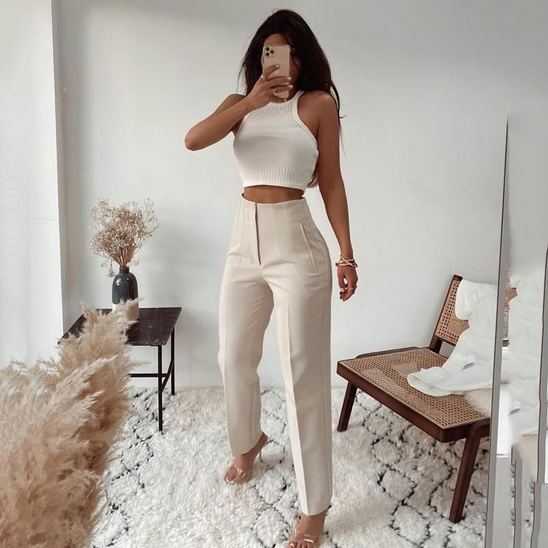 high-waisted straight-leg harem blazer高腰直筒哈伦休闲西装裤