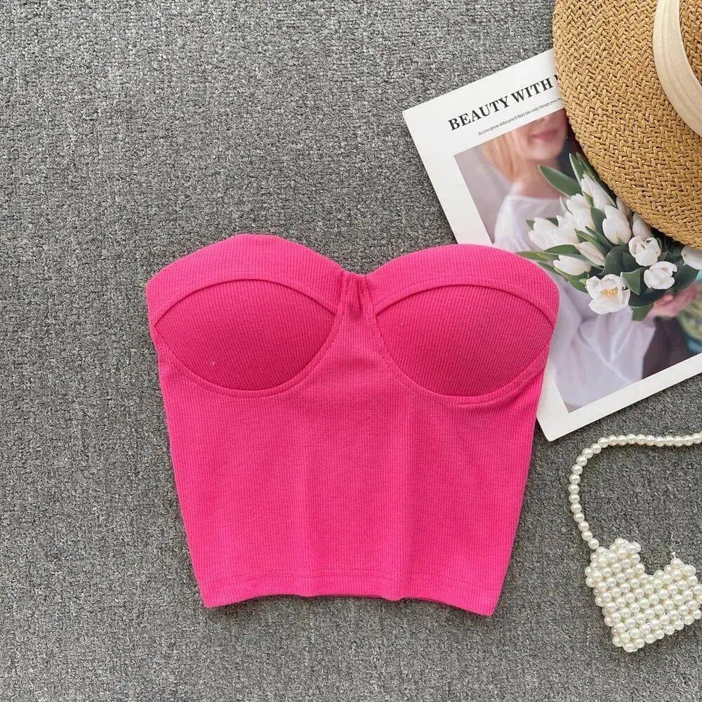 1PCS Strapless Tight Tank Women Summer Casual Solid Color Cr