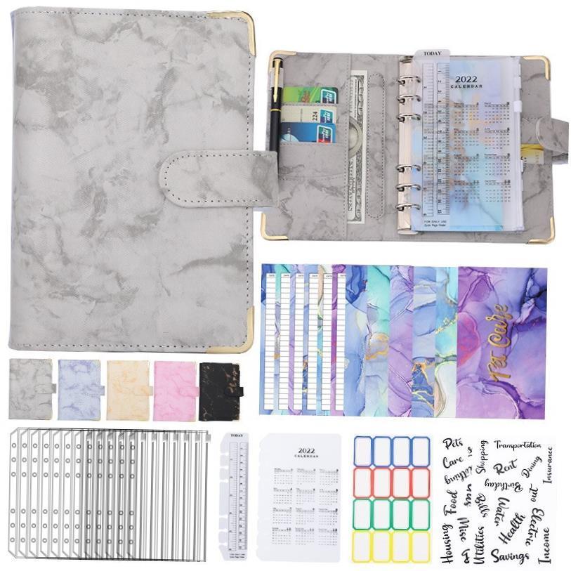 A6 PU Leather Marble Notebook Binder Budget Planner Money Or