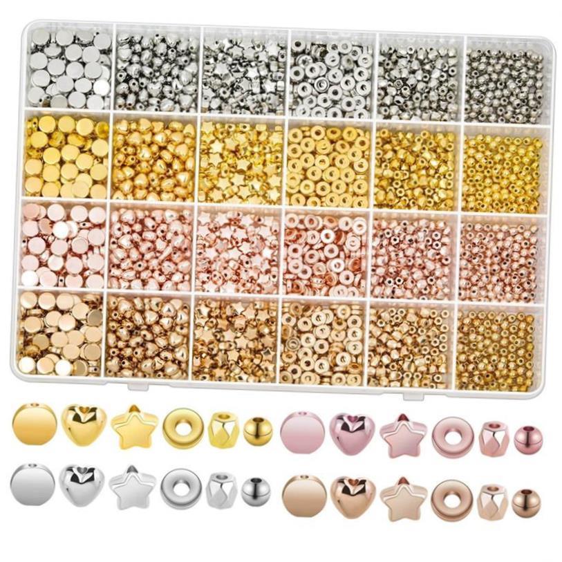 1800pcs CCB Plated Gold Spacer Beads Set Round Heart Beads C