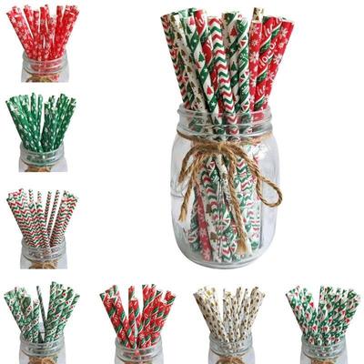25pcs Christmas Paper Straws Snowflake Drinking Straw Merry
