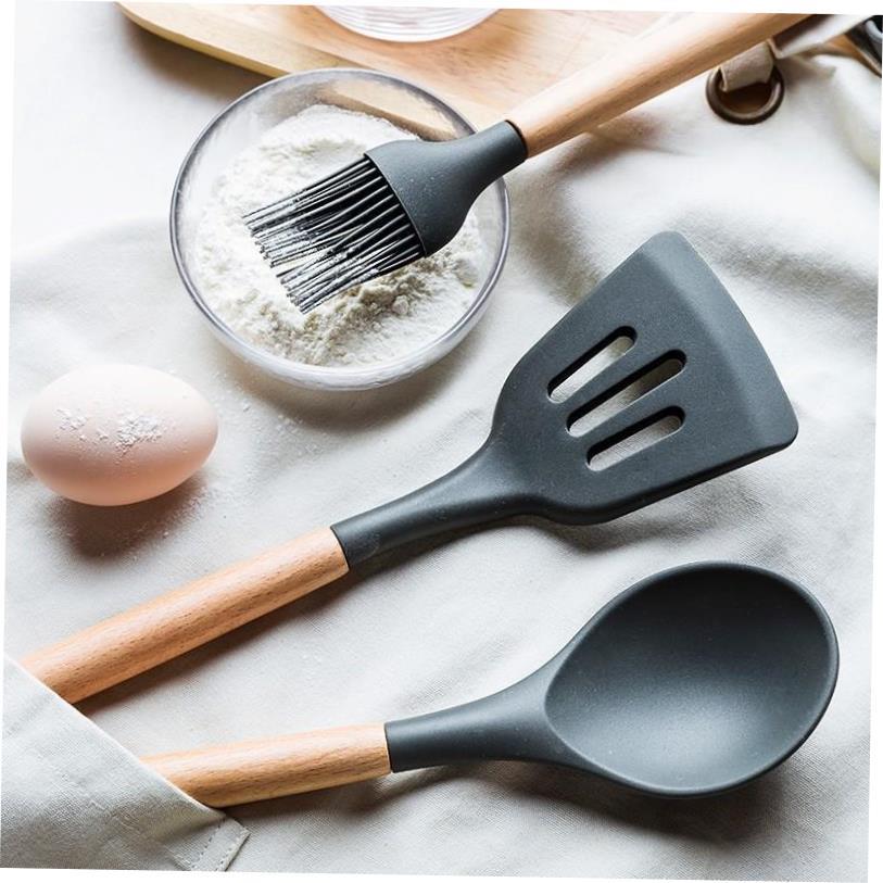 Creative silicone spatula wooden handle non-stick pot spatul