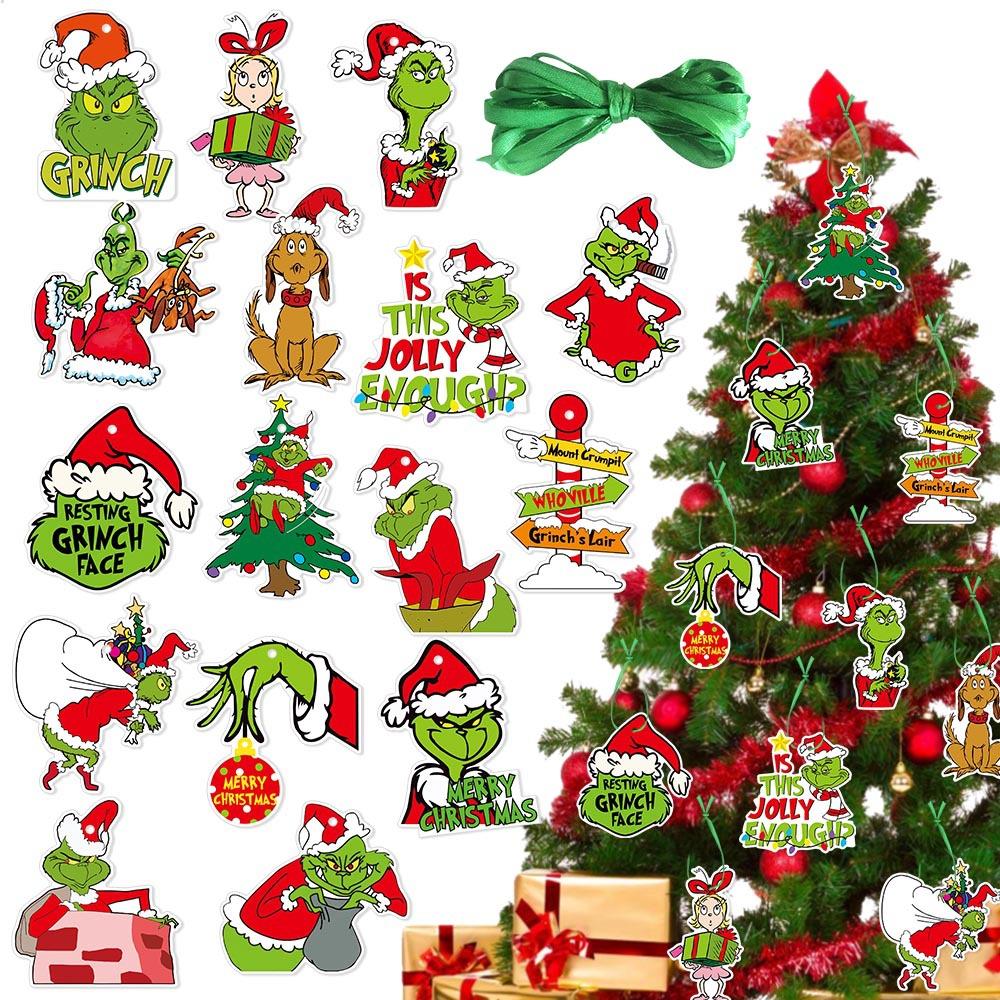 32pcs cards Christmas tree pendant ornaments Grinch theme