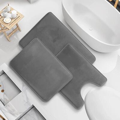 3PC Bathroom Rugs Velvet Memory Foam Non-Slip Bath Rugs Mach