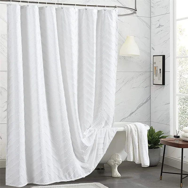 White Shower Curtain Woven Fabric Shower Curtain Modern Farm