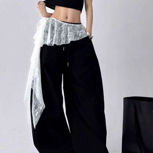 Jeans Pants Decor Embroidered Flower Lace Mini Skirt Irregul