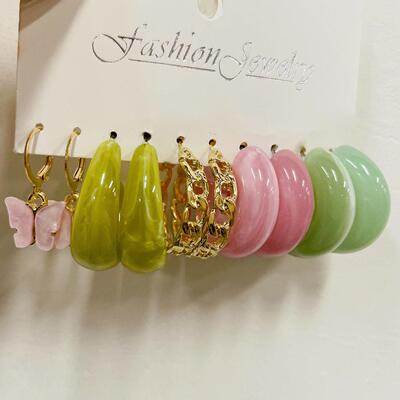 Resin earring set 5 pieces压克力蝴蝶耳环C形树脂耳环套组5件套