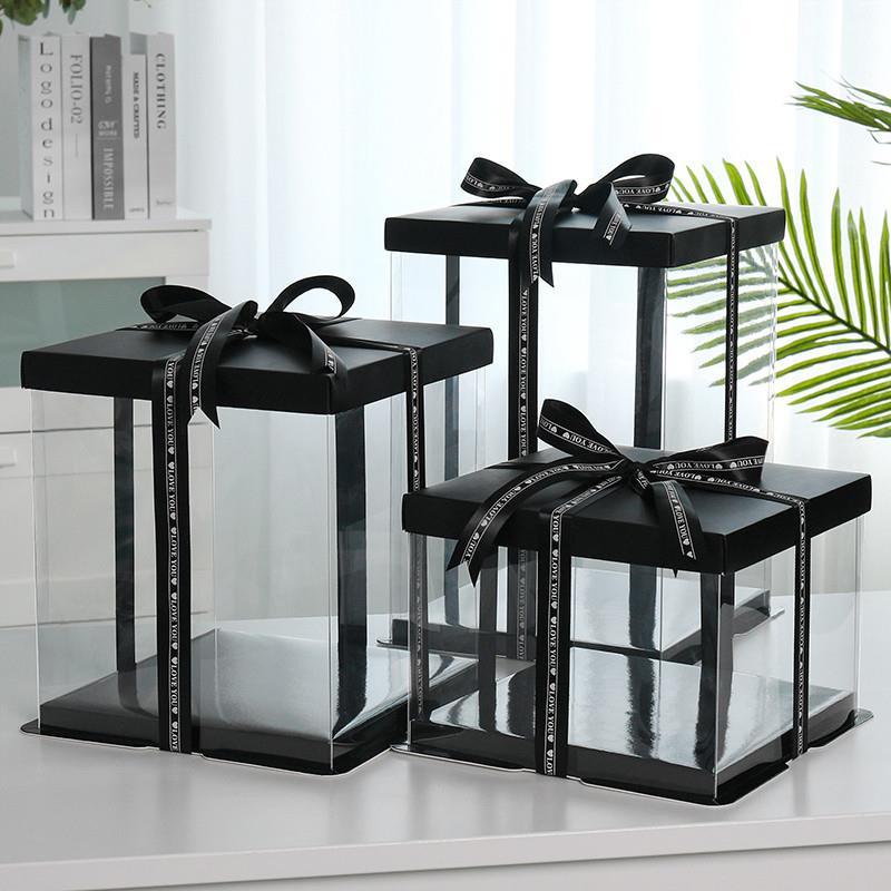 Cake box transparent 4/14 inch flower cake layout packaging